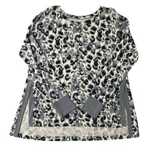 New Directions Women Pullover Top‎ Hi Low Qtr Sleeve Animal Print Side Slit XL